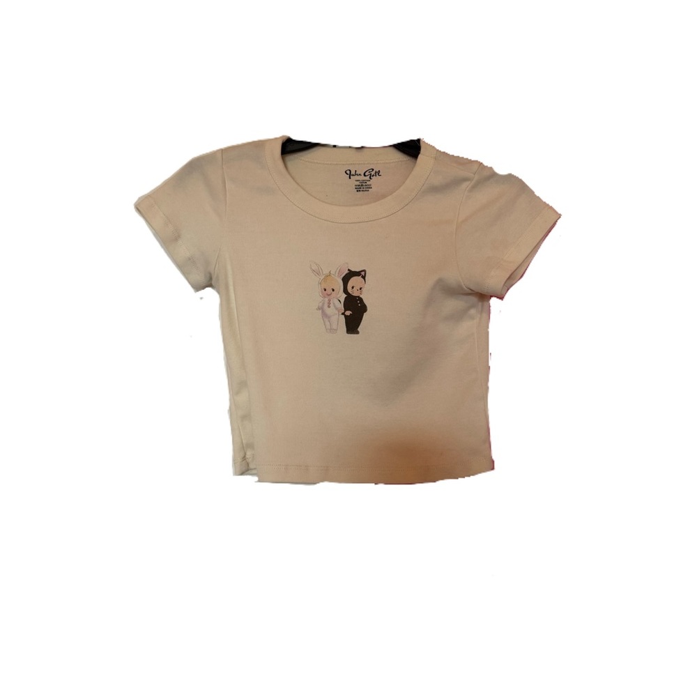 Coquette white cream cropped pastel unif baby tee size S/M